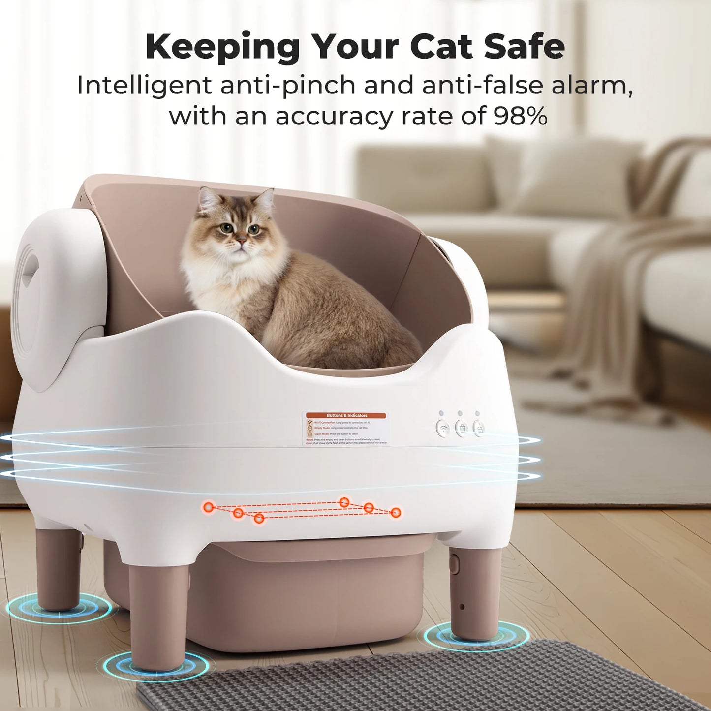 Self Cleaning Litter Box, Automatic Cat Litter Box with APP Control, Odor-Free Large Waste Bin, Open-Top for Multi Cats