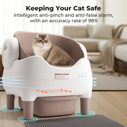 Self Cleaning Litter Box, Automatic Cat Litter Box with APP Control, Odor-Free Large Waste Bin, Open-Top for Multi Cats