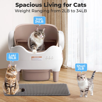 Self Cleaning Litter Box, Automatic Cat Litter Box with APP Control, Odor-Free Large Waste Bin, Open-Top for Multi Cats