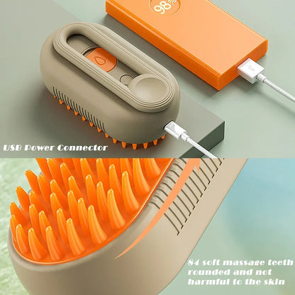 3-in-1 Steam Brush: Cat Grooming Comb with Vaporizer for Effortless Pet Hair Removal and Relaxing Massage