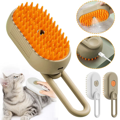 3-in-1 Steam Brush: Cat Grooming Comb with Vaporizer for Effortless Pet Hair Removal and Relaxing Massage