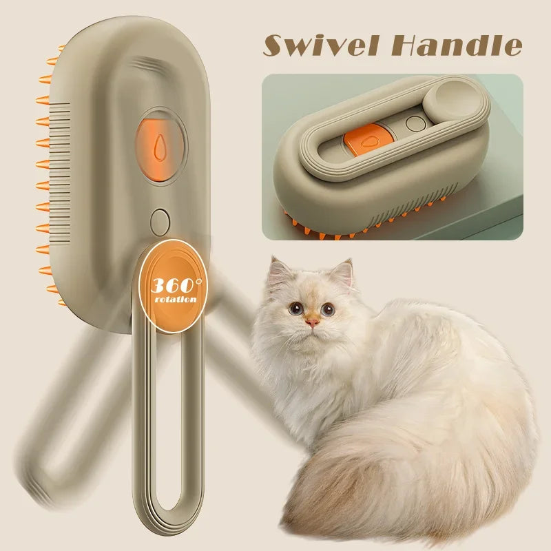 3-in-1 Steam Brush: Cat Grooming Comb with Vaporizer for Effortless Pet Hair Removal and Relaxing Massage